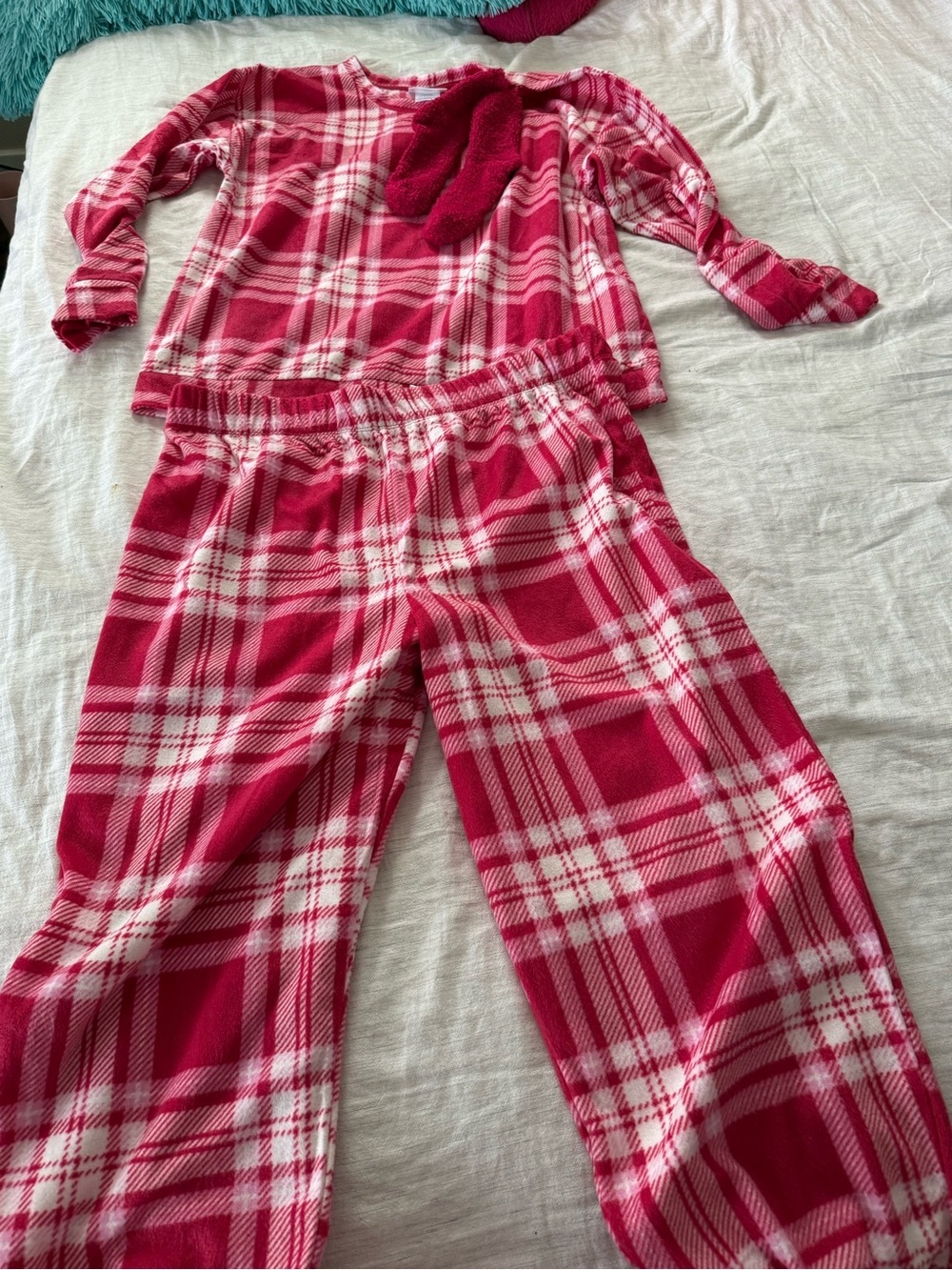 Girls Cozy Pink Plaid Fleece Pajama Set